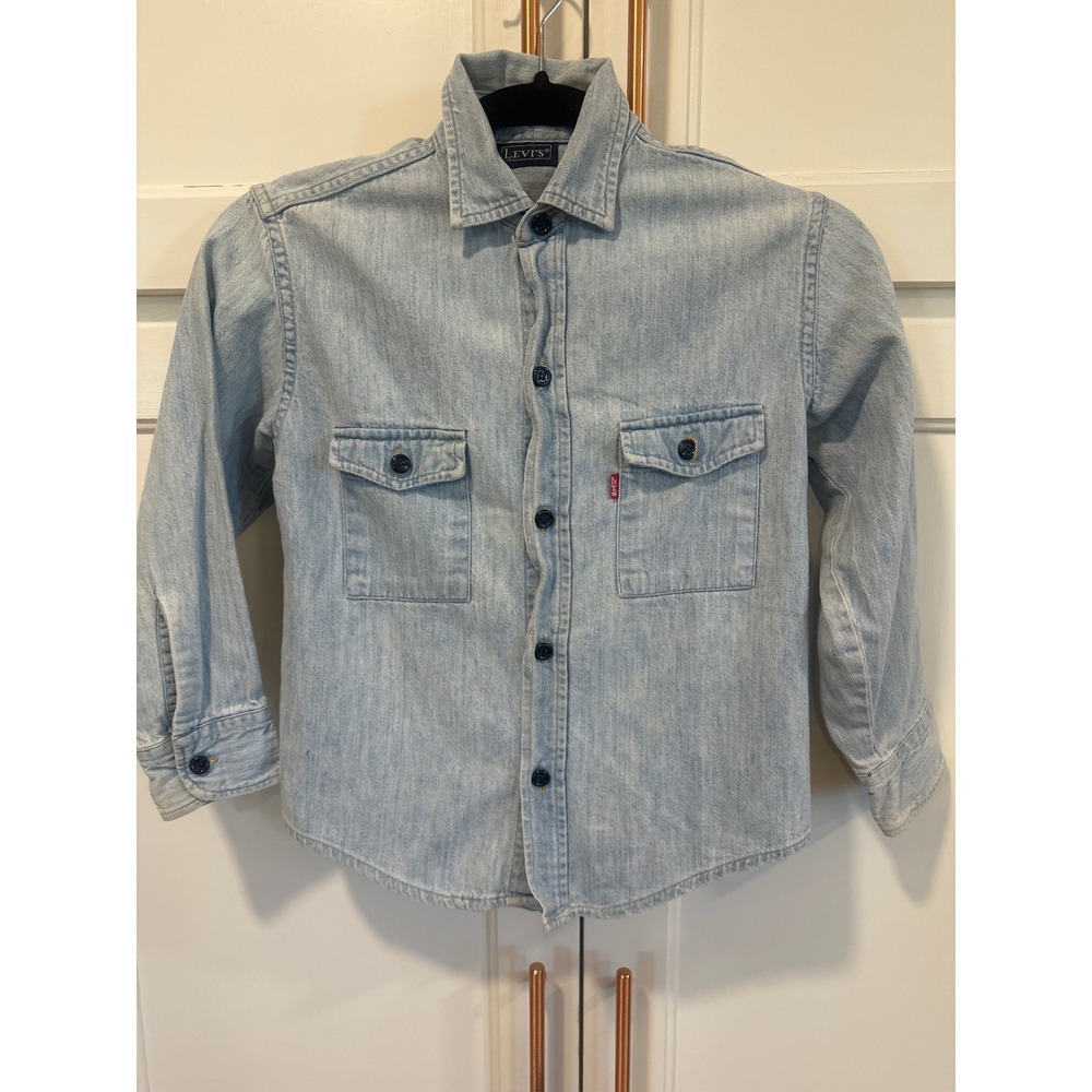 Levi's kids Small Denim Button Down Shirt VTG Light Wash Cotton Cowboy Longsleev - Picture 1 of 8
